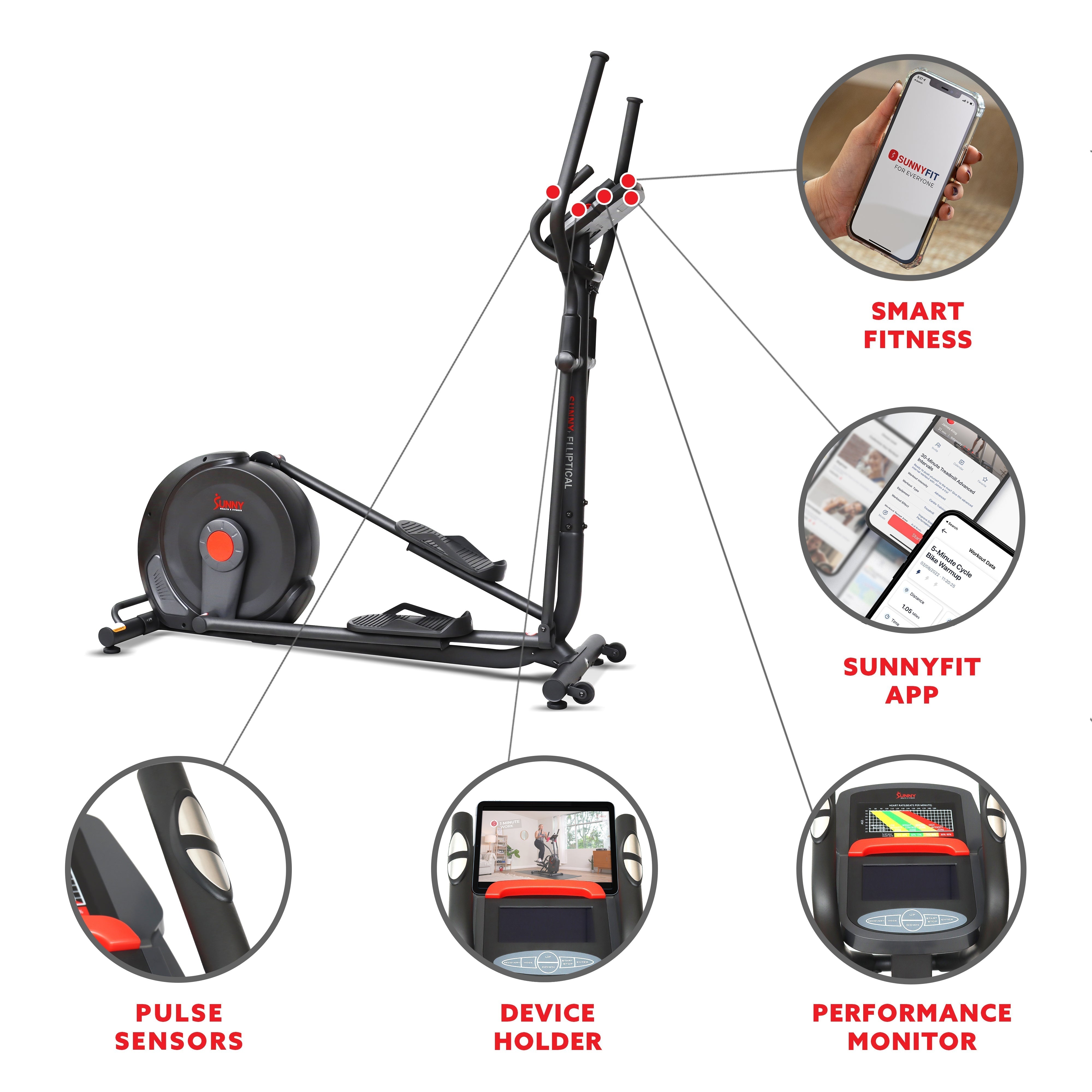 Power Stride Smart Electro-Magnetic Elliptical Machine with 18
